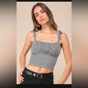 Cutest Pose Black and White Gingham Tie-Strap Crop Top NWT